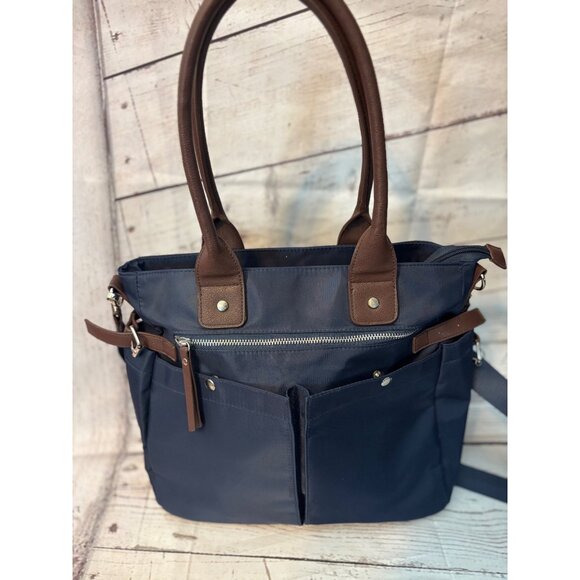Signature Navy Blue Nylon Large Handbag Crossbody Tote - Picture 5 of 12